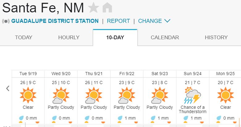 Santa Fe Weather Forecast Sep 2017